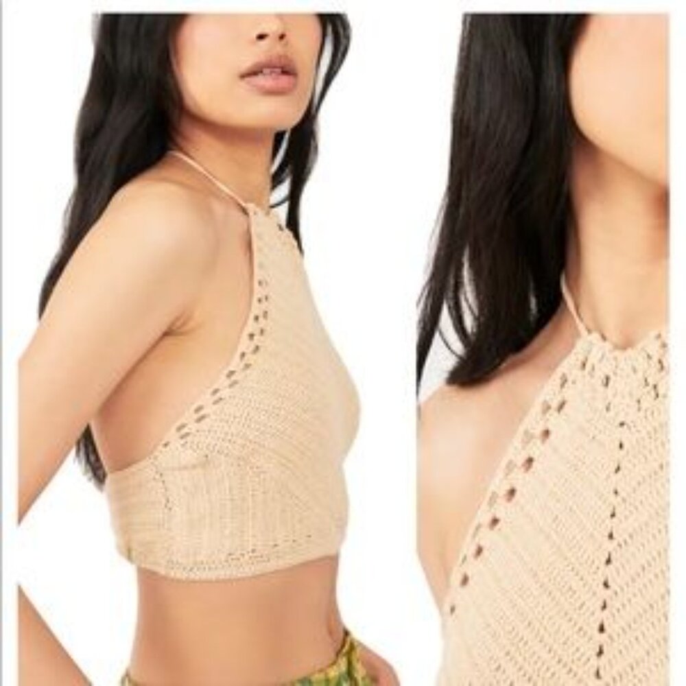 Free People Crochet Halter Crop Top in Beige - Picture 7 of 8